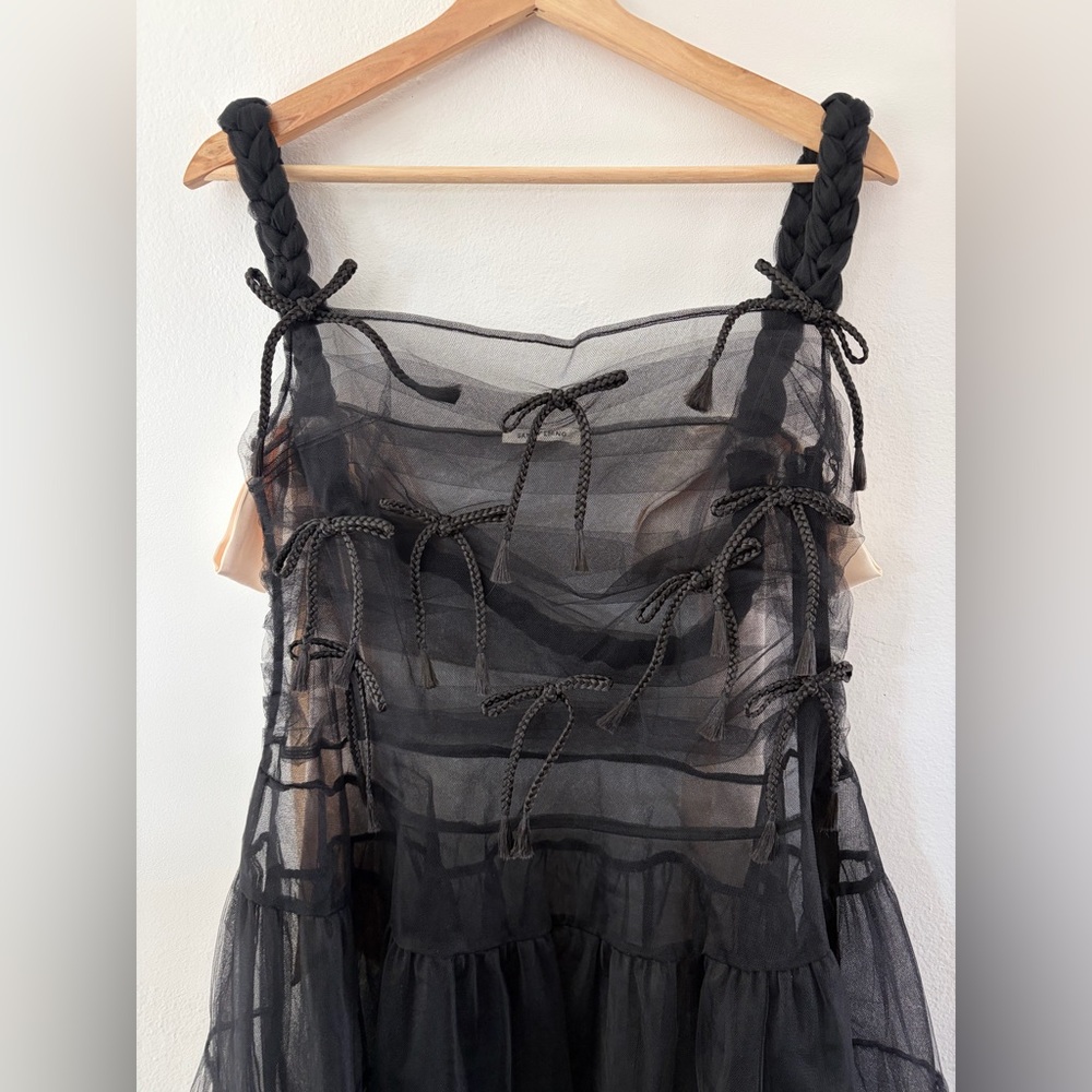 Sandy Liang Monchi Sheer Tulle Bow Midi Dress Size 4 - Picture 5 of 10